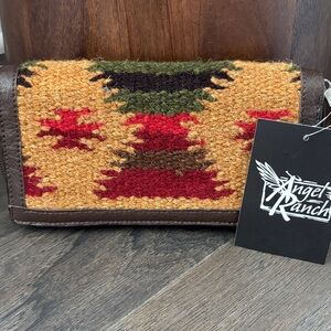 Angel Ranch Hand Tooled leather trim,Aztec wool blanket print,snap & zip close